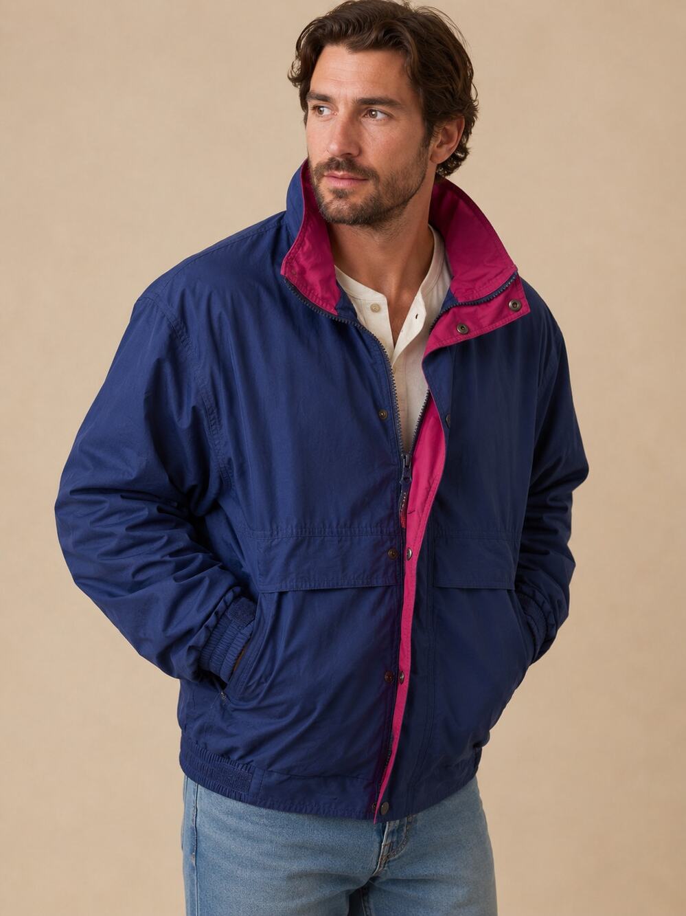 Vintage Golf Jacket Large Navy Windbreaker 90s Grandpacore Americana